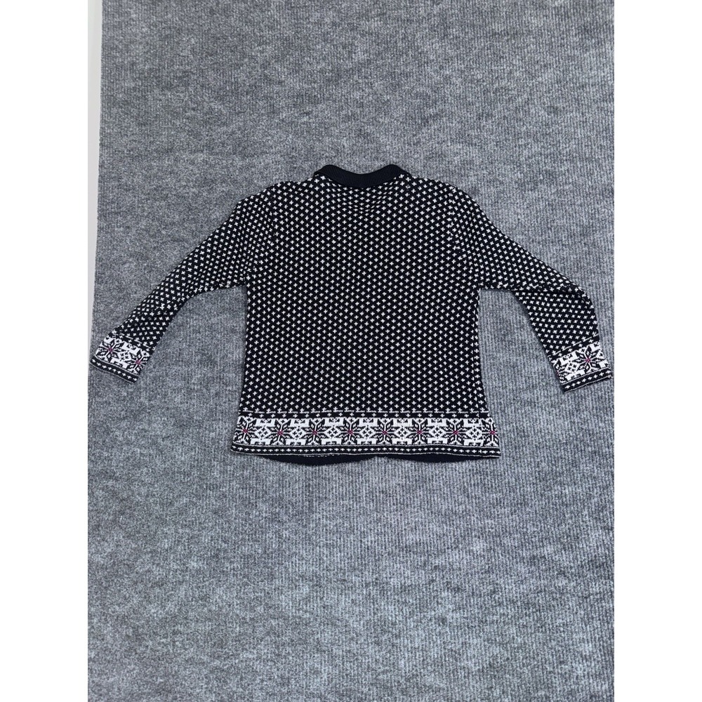 Y2K Capacity Fair Isle Collared Button Cardigan Sweater Black White Red M - Picture 8 of 13